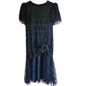 Vintage 80's Black Lace Midi Dress Barbara Chodos Michael Marcella whimsy goth